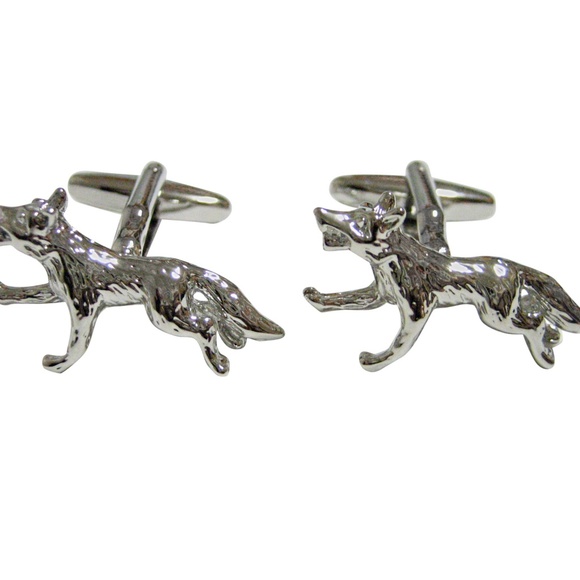 Fox Head Cufflinks With Ruby Eyes In Solid Sterling Silver  Silver Toned Running Fox Cufflinks